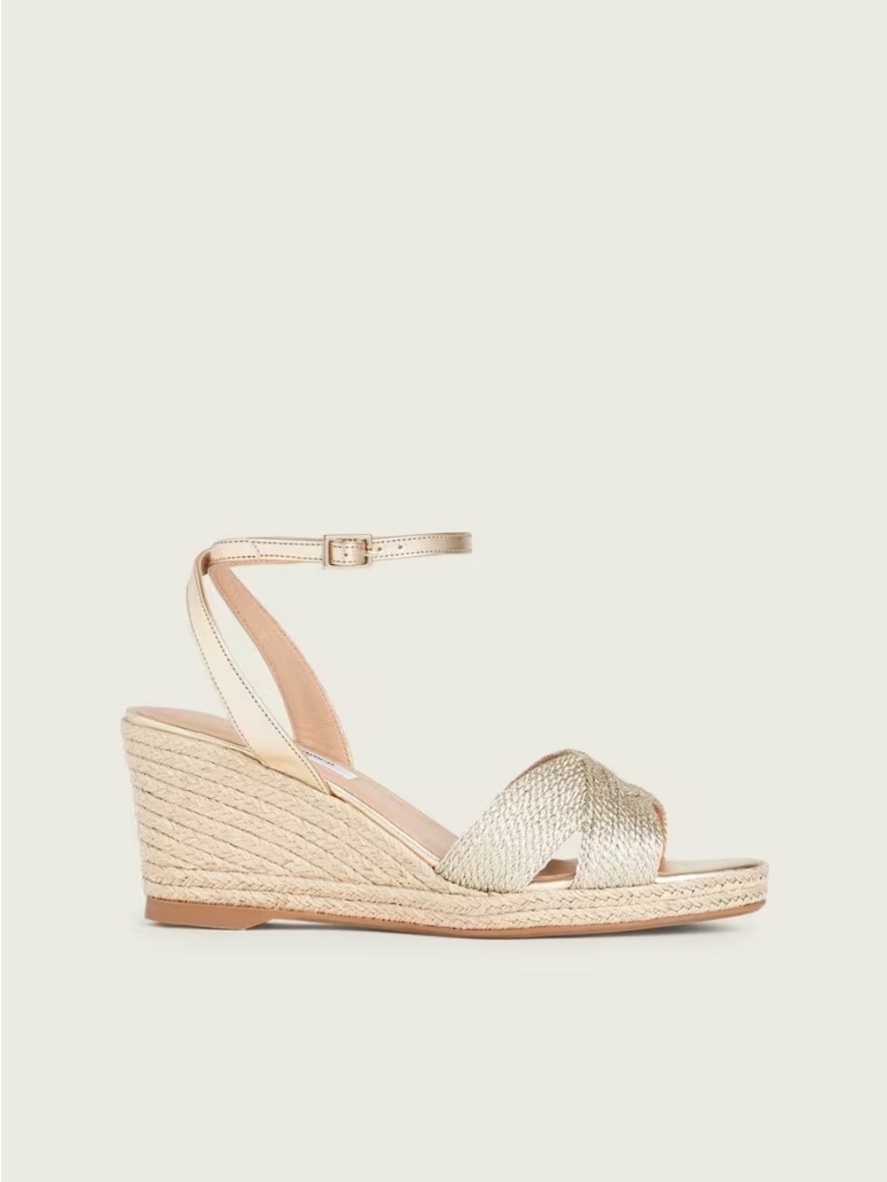 LK Bennett Metallic Gold Woven Ankle-Strap Wedge NWT